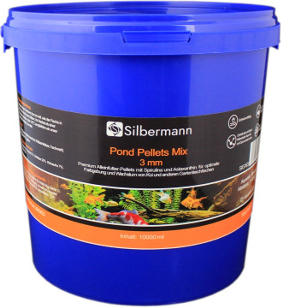 Silbermann Teichfutter Pellets - schwimmendes Hauptfutter für Teichfische (10000 ml, gemischt 3 mm), SIG 163
