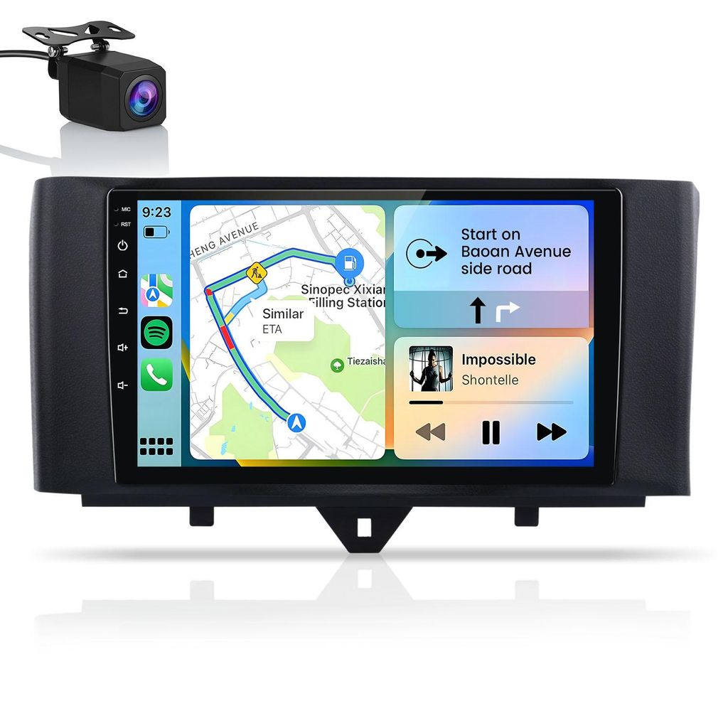 Hexinex Android 15 Autoradio 9 Zoll für Mercedes Benz Smart Fortwo (2010-2015), 2GB+64GB, 4-Kern, WIFI,BT