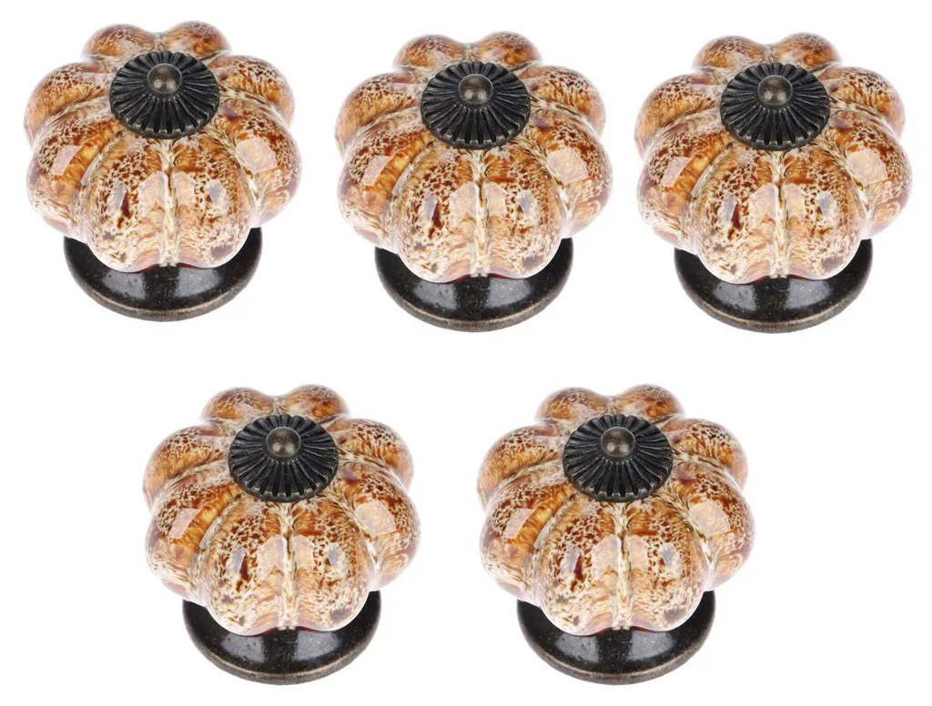 Lot de 5 boutons de meubles en céramique blanche motif léopard chic