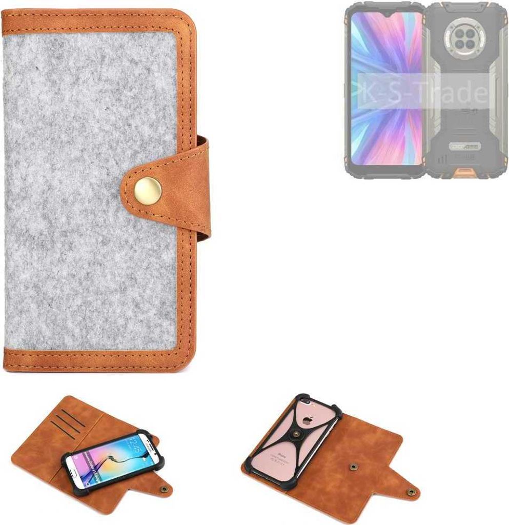 K-S-Trade Handyhülle kompatibel mit Doogee V31 GT Schutzhülle Filz-Hülle Kunst-Leder hellgrau braun (1x)