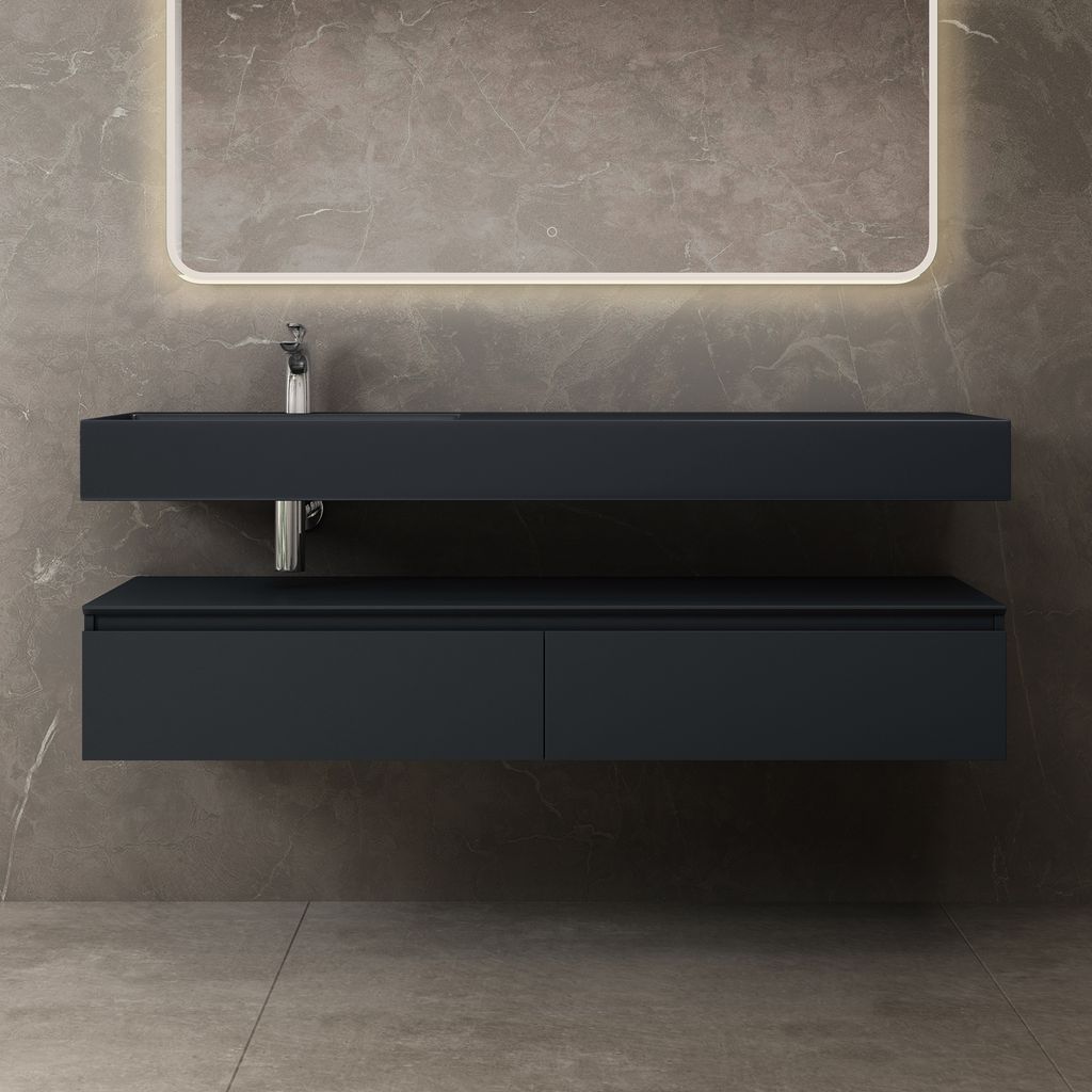 Mai & Mai Badmöbelset 150x48x25cm Unterschrank Anthrazit matt mit Soft-Close Schubladen inkl. Mineralguss-Waschbecken links in Anthrazit matt