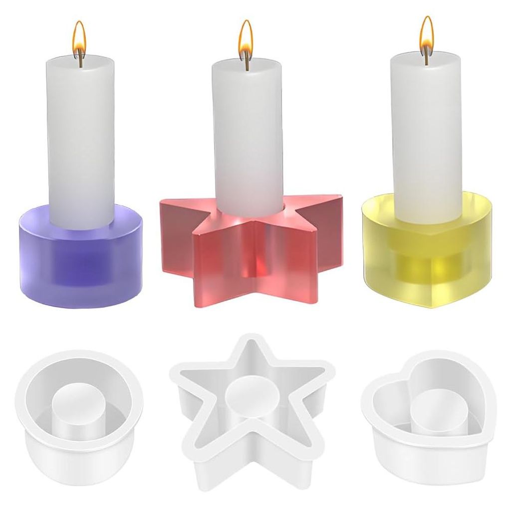 Silikonformen für Kerzenhalter, 3-teiliges Set, DIY-Formen für runde, sternförmige und herzförmige Kerzenhalter für handgemachte Kerzen, Duftk...