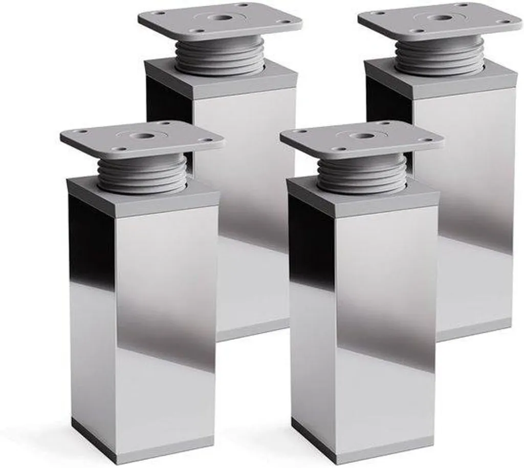 Lot de 4 pieds de table réglables carrés 40x40 chrome hauteur 80+20mm