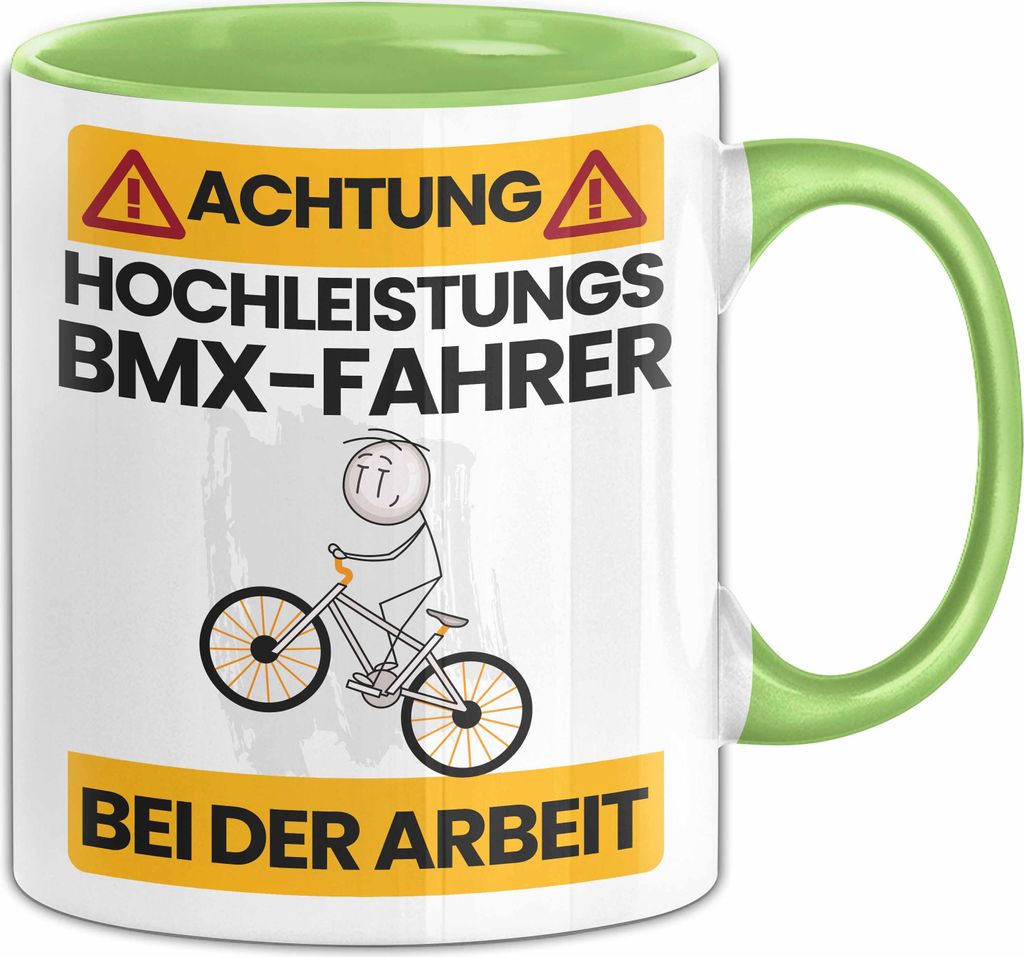 BMX-Fahrer Tasse Geschenk Lustiger Spruch Geschenkidee für BMX-Fahrer Achtung Hochleistungs BMX-Fahrer Bei Der Arbeit (Grün)