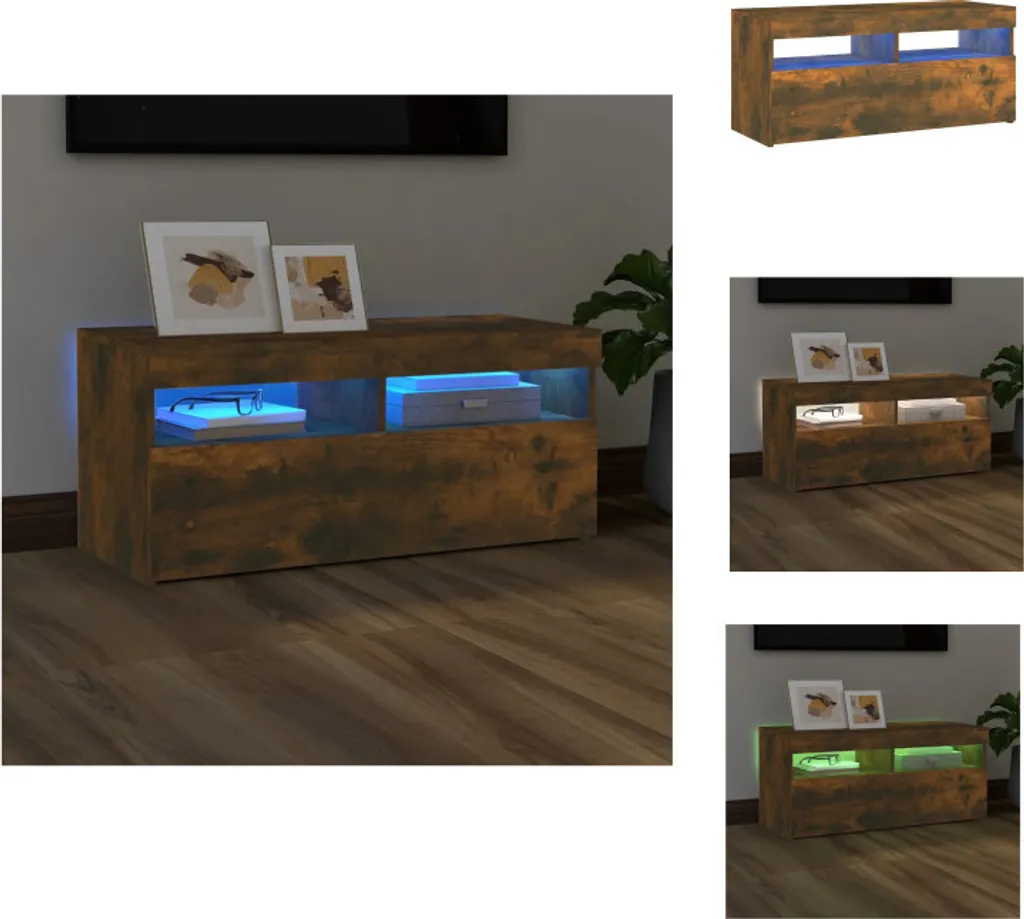 Mobile TV vidaXL Rovere Fumé 90x35x40 cm con Luci LED RGB Moderno