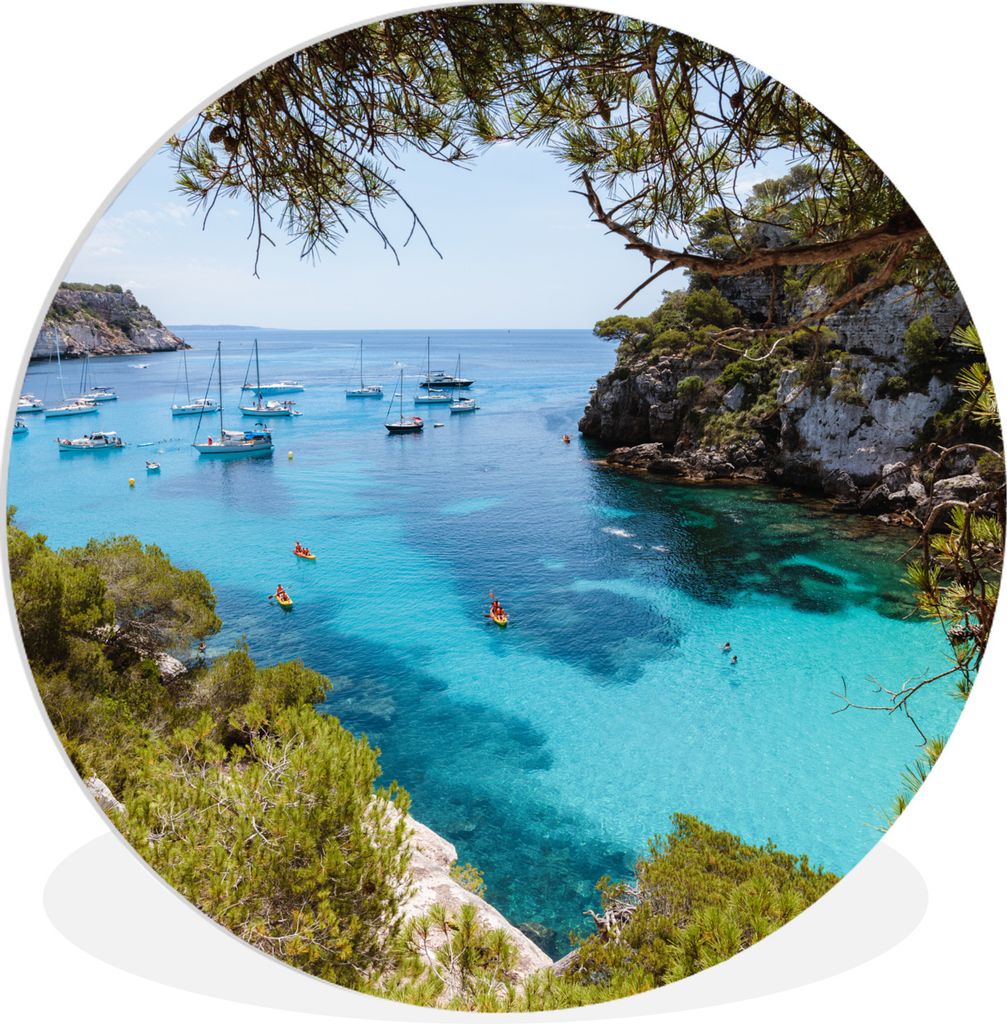 MuchoWow Rundes Wandbild - Runde Bilder Boot - Spanien - Meer Ø 30 cm Kreis Wanddekoration Kunststoff - Wandkreis - Wandschmuck - Schlafzimmer -...