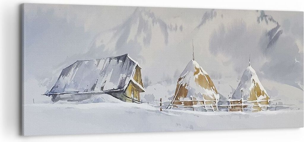 Bild auf Leinwand - Leinwandbild - Einteilig - Haus Berge Schnee - 120x50cm - Wand Bild - Wanddeko - Wandbilder - Leinwanddruck - Bilder - Wanddeko...