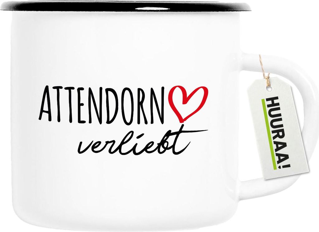 Huuraa Emaille Tasse Attendorn verliebt 300ml Vintage Campingbecher Geschenkidee