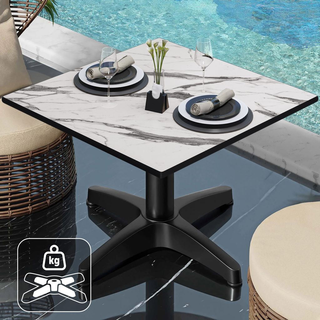 CPBL | Compact Loungetisch | B:T:H 60 x 60 x 42 cm | Weiß-Marmor / Aluminium Schwarz | Zusatzgewicht | Bistro Loungetisch Gastro Tisch