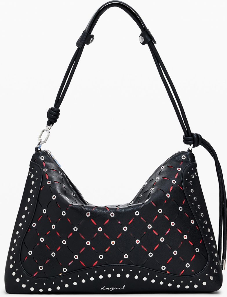 Schwarze Damen Mini-Tasche mit verstellbarem Schulterriemen & Details