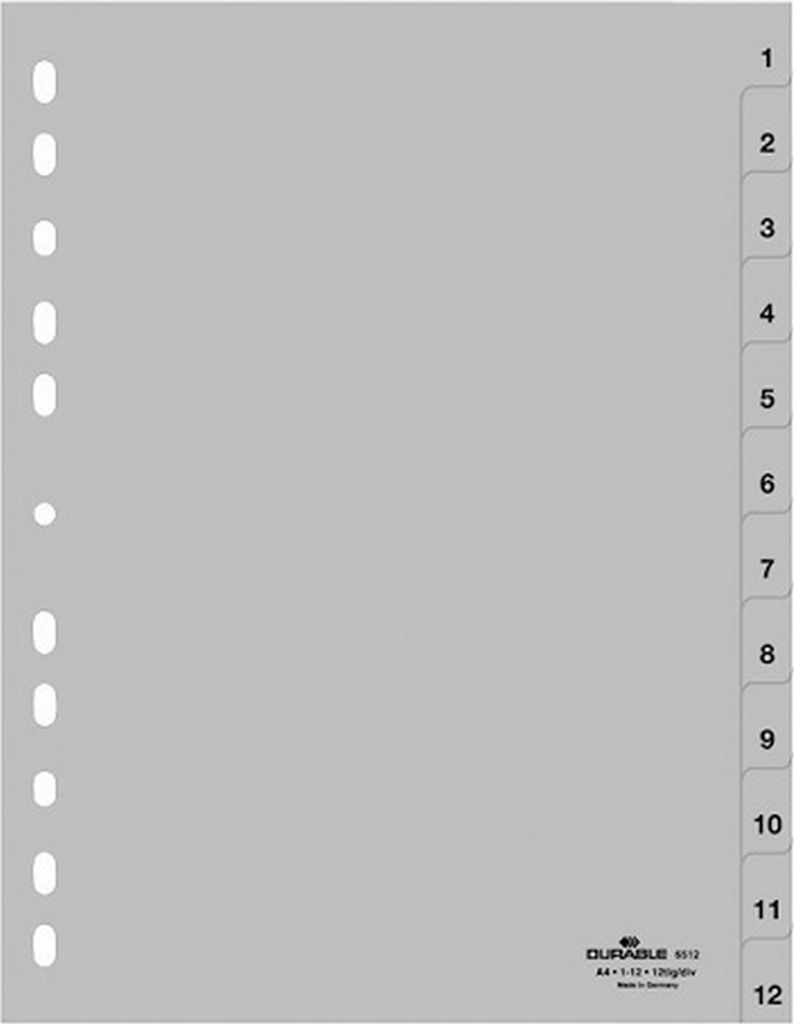 Register A4 1-12 PP grau Packung mit 25 Stück Produktbild 