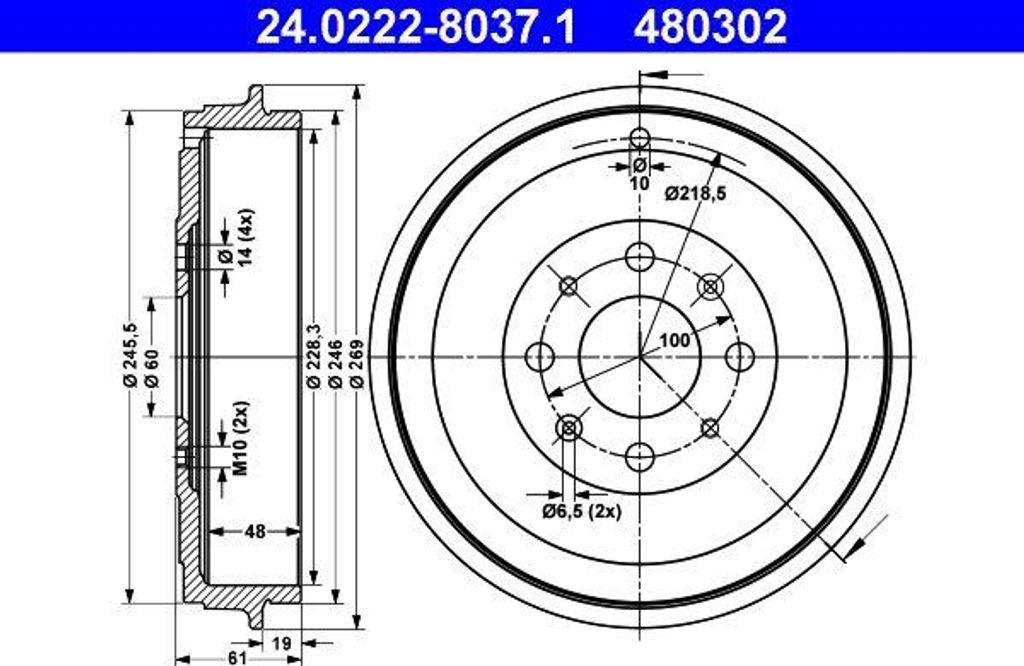ATE 24.0222-8037.1 Bremstrommel OE 55701380 kompatibel mit Grande Punto, Punto, Adam, Corsa D, Corsa E