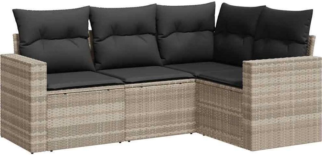 vidaXL 4-tlg. Garten-Sofagarnitur mit Kissen Hellgrau Poly Produktbild 
