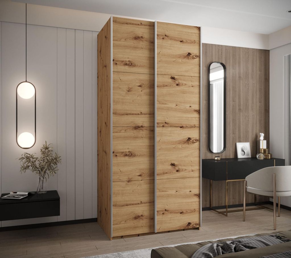 Zweitüriger Kleiderschrank SAMARA 1 - 110 cm, Eiche handwerklich / Silber