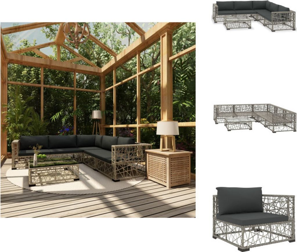 vidaXL 6-tlg. Garten-Lounge-Set mit Auflagen Poly Rattan Grau - Gartenmöbel-Sets