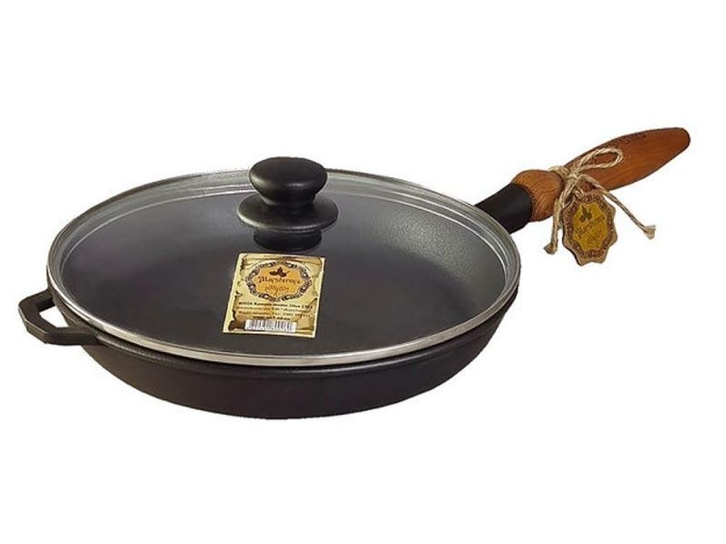 Gusseisenpfanne Ø26 cm mit Holzgriff & Glasdeckel Produktbild 