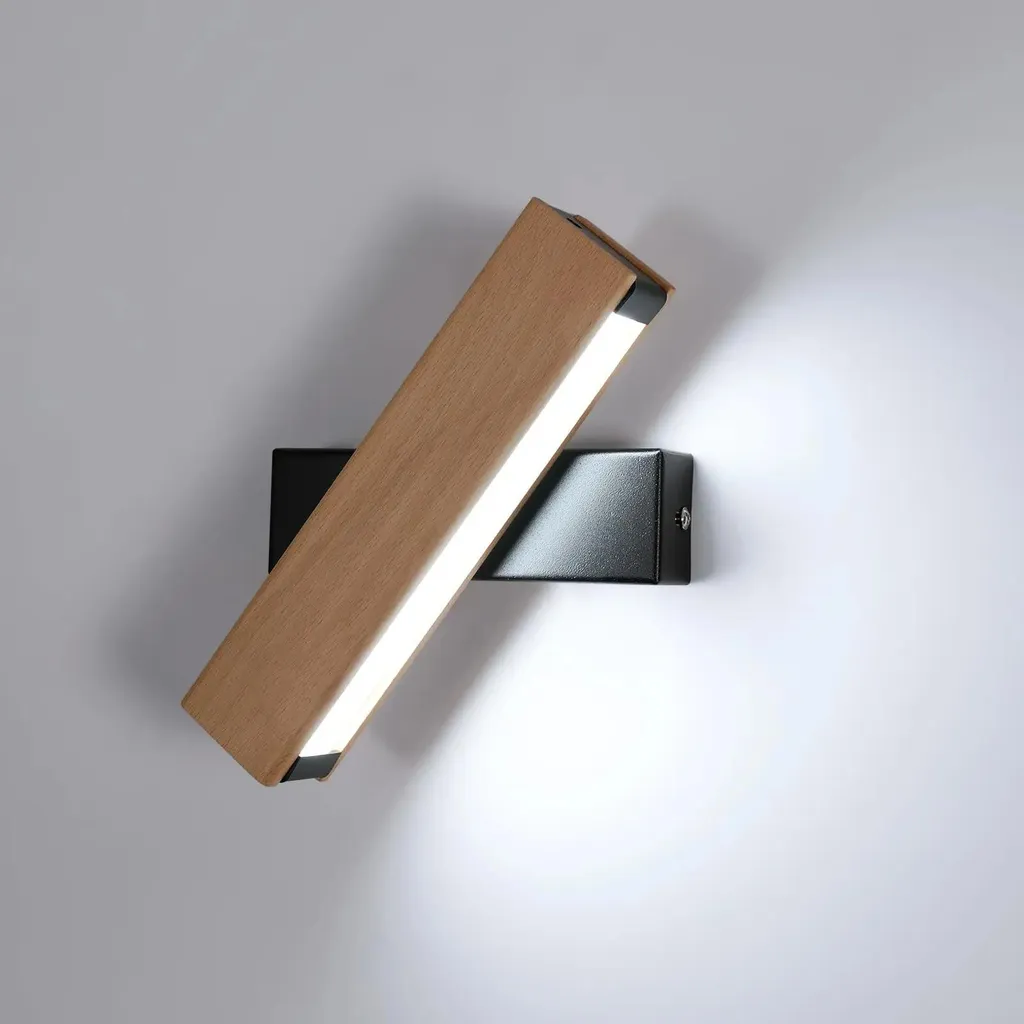 Luminaire mural LED orientable noir et bois pour éclairage intérieur