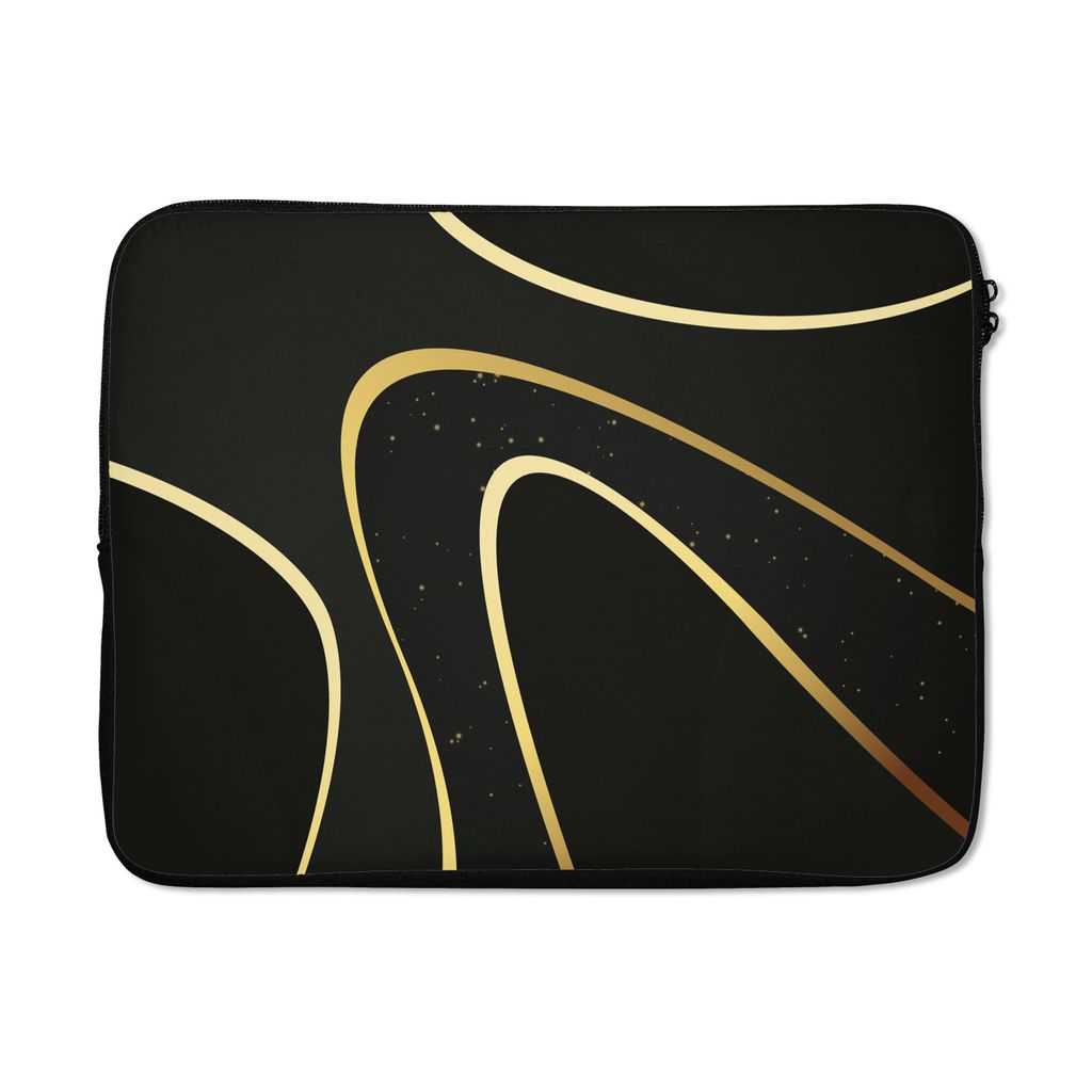 MuchoWow Laptop Hülle 15 Zoll Goldene Wellen auf schwarzem Hintergrund Laptoptasche - Laptoptasche - Sleeve - Rundum-Schutz