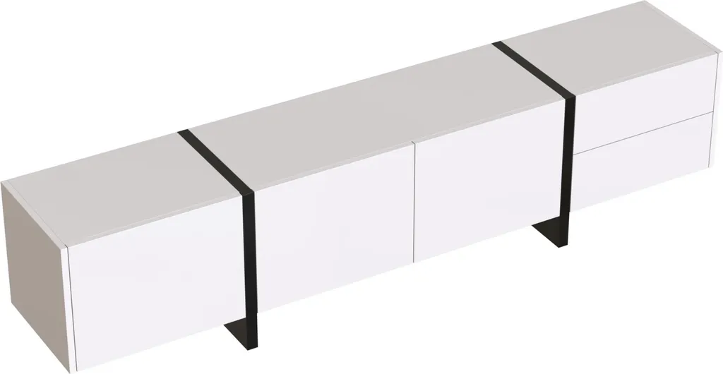 Grand Meuble TV 190 cm Design Bicolore Noir et Blanc pour Salon Moderne
