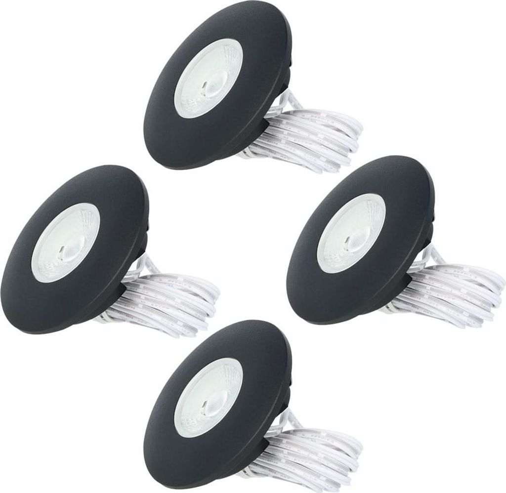hoftronic LED Einbaustrahler 3W 2700K IP44 Schwarz 4er Set