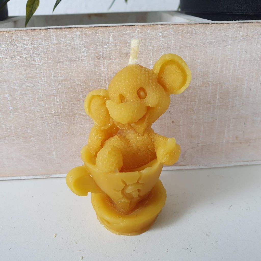 Bienenwachskerze Stofftier Elefanten Kerze in Tasse 7 cm
