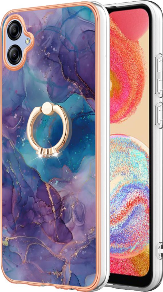 Galaxy A04E Hülle, Muster TPU Silikon Stoßdämpfer Bumper Schutzhülle mit Ring Ständer für Samsung Galaxy A04E Lila