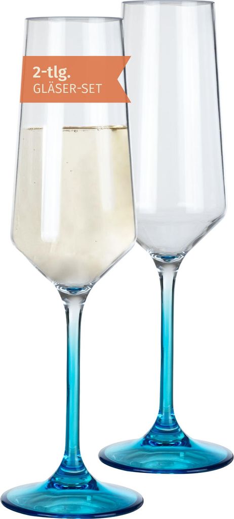 Milano Champagnerglas blue line 2er Set aus Polycarbonat 280 ml bruchfest BPA-frei leicht ideal für Camping Picknick Festival Outdoor Prosecco Sekt