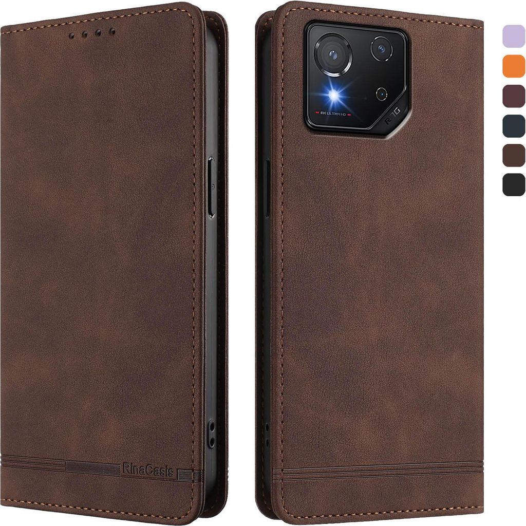 Hülle für Asus ROG Phone 8 / 8 Pro, Retro Kunstleder Ständer Klapphülle mit Kartenfächer und Magnetische Braun