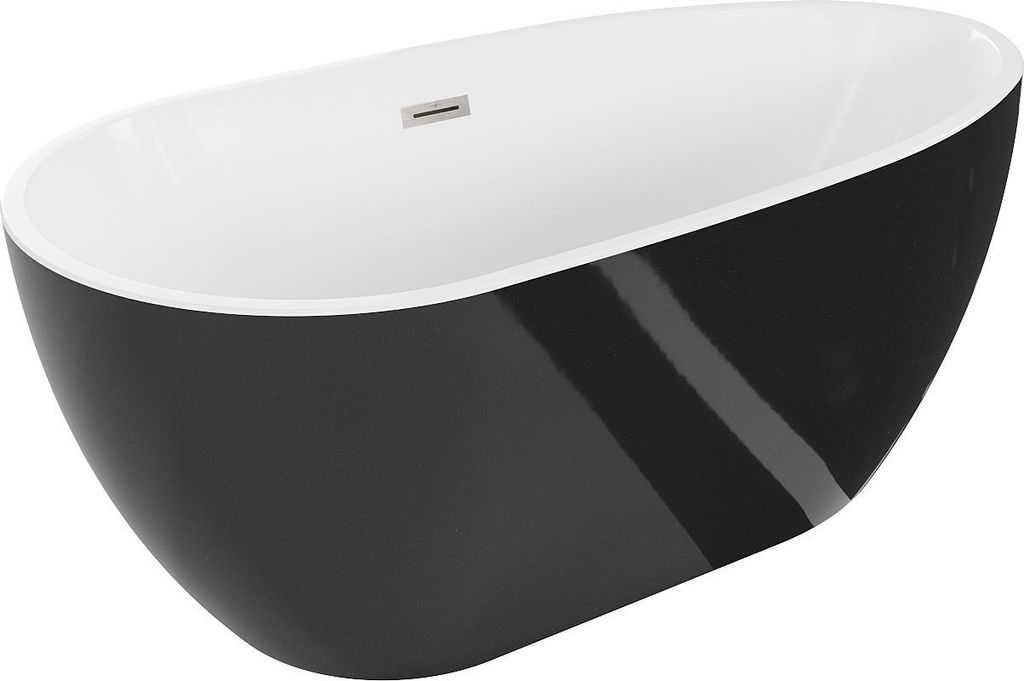 Mexen Eos freistehende Badewanne 150 x 75 cm, weiß/schwarz, Überlauf gebürstetes Nickel - 52471507575-97