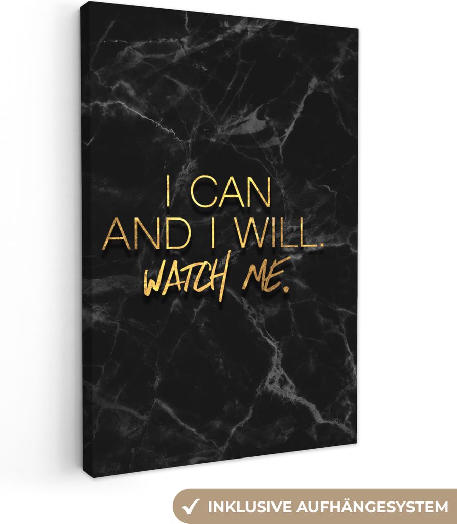OneMillionCanvasses - Leinwandbilder - 90x140 cm, Zitate - Marmor - Gold - Schwarz, Wandbilder Kunstdruck Wanddekoration - Wandschmucke - Schlafz...