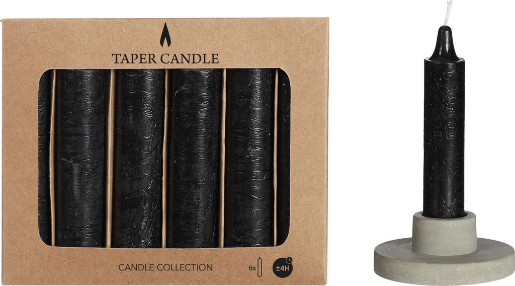 6er Pack Schwarze Spitzkerzen, 2,15 cm Durchmesser, 11 cm Höhe