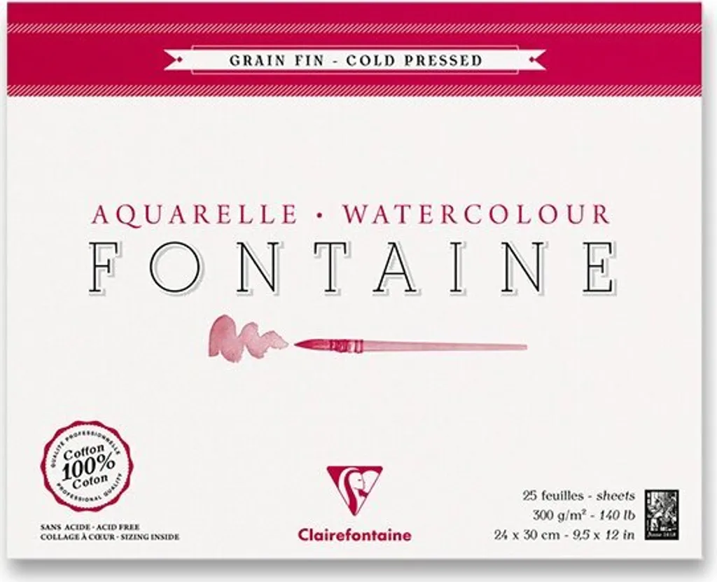 Clairefontaine Fontaine Acquerello 24x30 300g - Carta Professionale Cotone