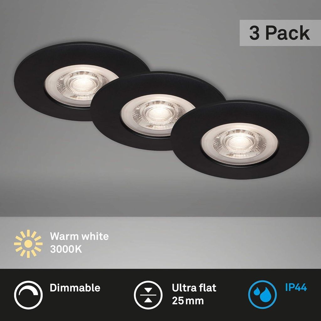 Di-Ka LED inbouwspotset Kulana, 3 stuks, zwart mat, Ø 9 cm, Productafbeelding 
