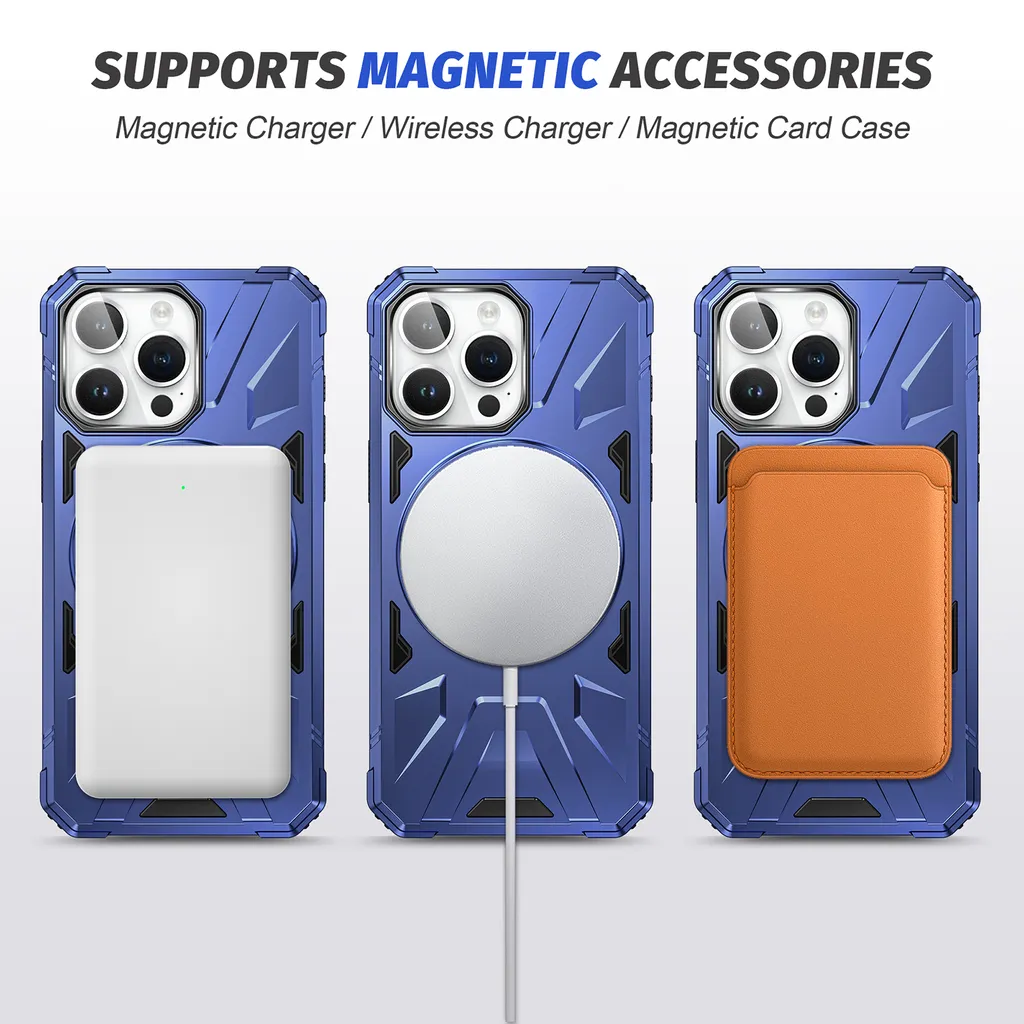 Cover MagSafe iPhone 15 Pro Max Blu con Supporto Anello Magnetico - 5