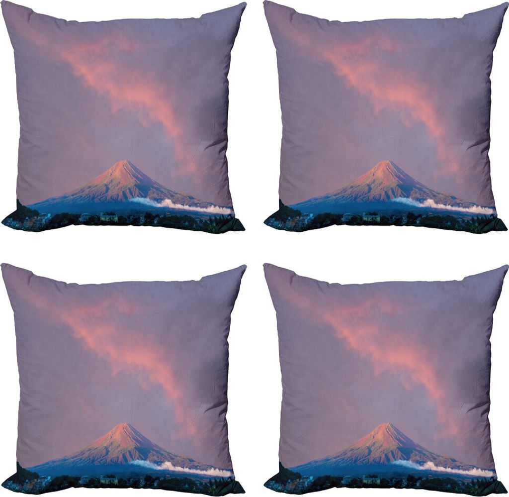 ABAKUHAUS Berg Kissenbezug Set (4 Stück), Sonnenaufgang Beams Volcanic, Moderner Doppelseitiger Digitaldruck, 40 cm x 40 cm, Mauve Coral Sky Blue