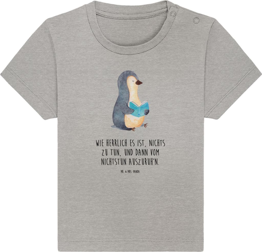 Mr. & Mrs. Panda Babyshirt Pinguin Buch 24. - 36. Monat - Heather Grey - Geschenk, Kinder Shirt, T-Shirt, Baby, Urlaub, Ferien, Öko, Organic, Frei...
