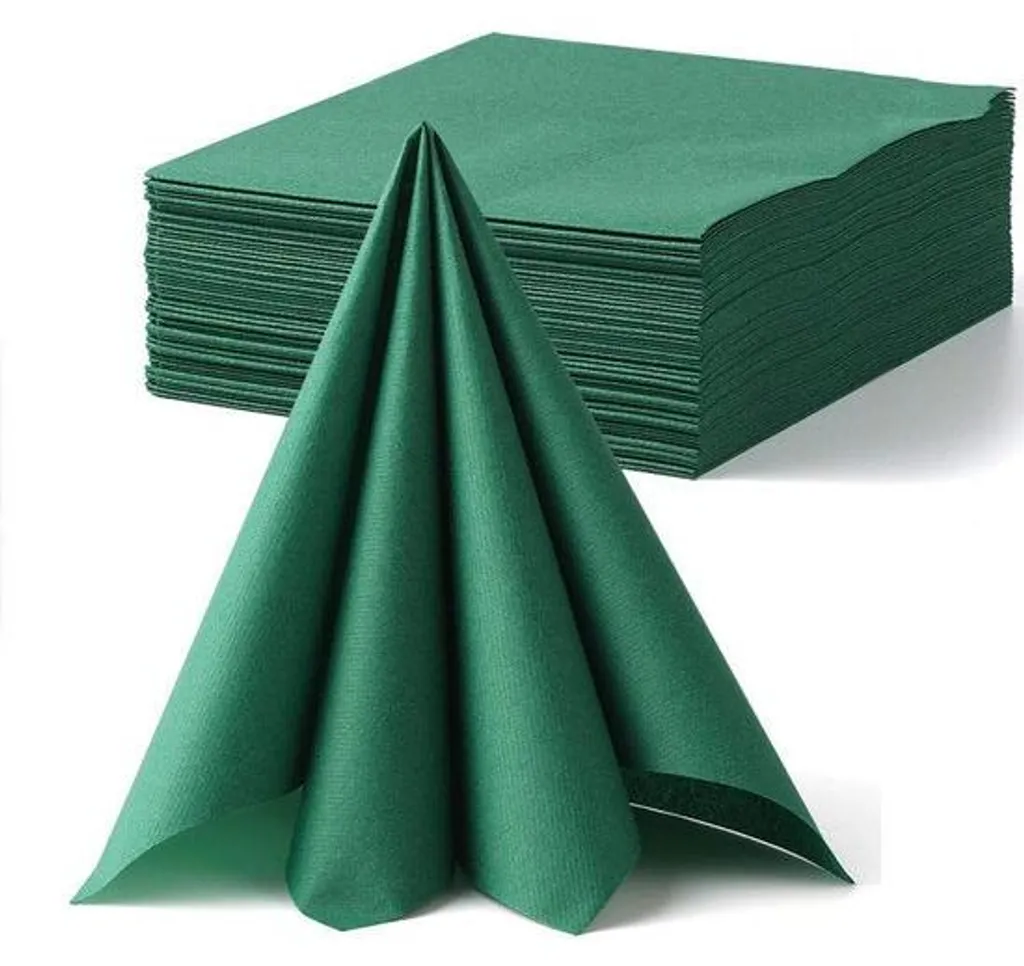 Grande Serviette de Noël Vert Foncé Jetable de Luxe Aspect Textile
