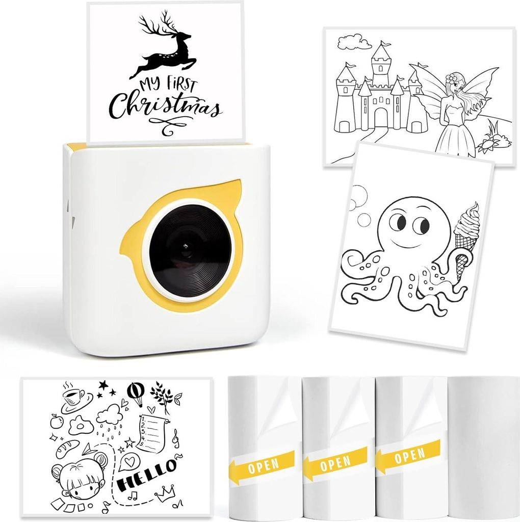 HPRT L8 Mini-Drucker, tragbarer Thermo-Aufkleber, mit 1 Papier und 3 Aufkleberrollen Gelb