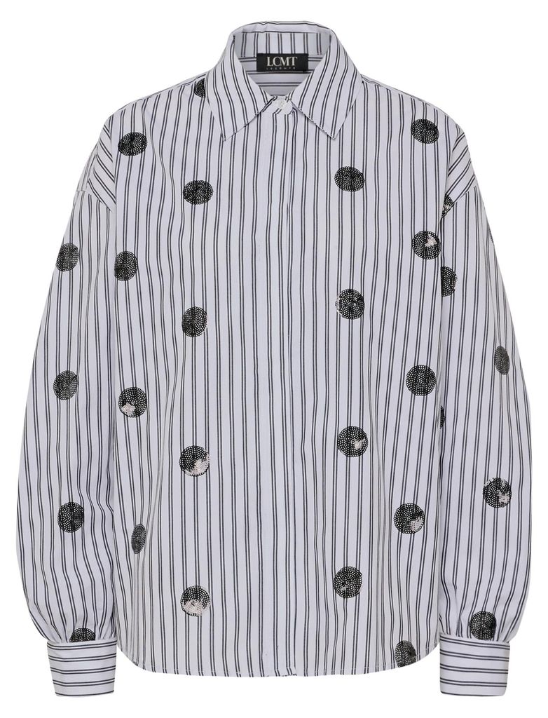 Weiße Bluse Größe 36 mit Hemdkragen, Streifen und Produktbild 