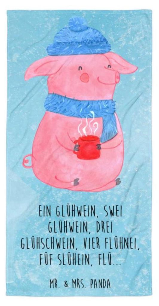 Mr. & Mrs. Panda Strandtuch Schweinchen Glühwein - Eisblau - Geschenk, Betrunken, Strandlaken, Spruch, Weihnachten, Duschhandtuch, Badehandtuch, W...