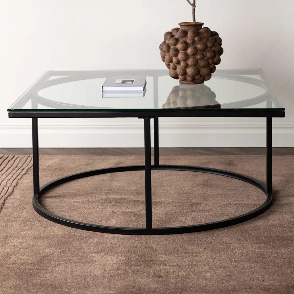 Table Basse Carrée Skanör 90x90 cm en Verre et Finition Noire Mate - 7