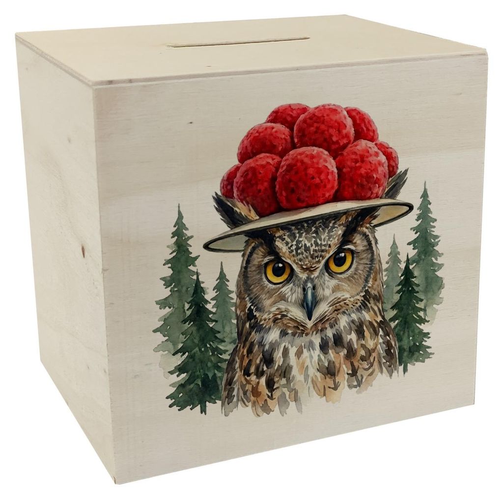 Uhu mit Bollenhut Spardose aus Holz Schwarzwald Motiv
