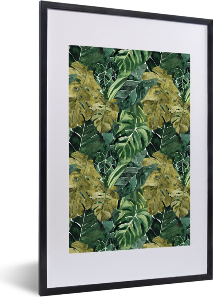 MuchoWow Gerahmtes Poster Tropisch - Grün - Blatt 40x60 cm - Poster mit Schwarzem Bilderrahmen Wandposter Rahmen Foto Bilder - Poster in Rahmen