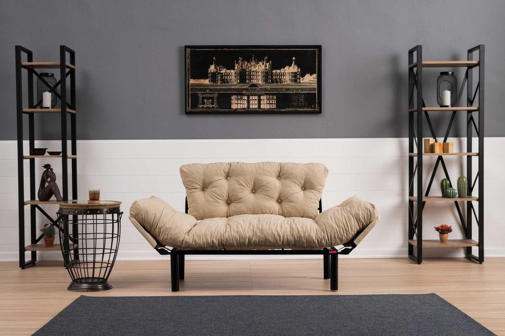 Hanah Home, Nitta - Cream, Schlafsofas, 2-Sitzer-Schlafsofa, Creme, Mikrofaser, 155 x 85 x 70 x cm