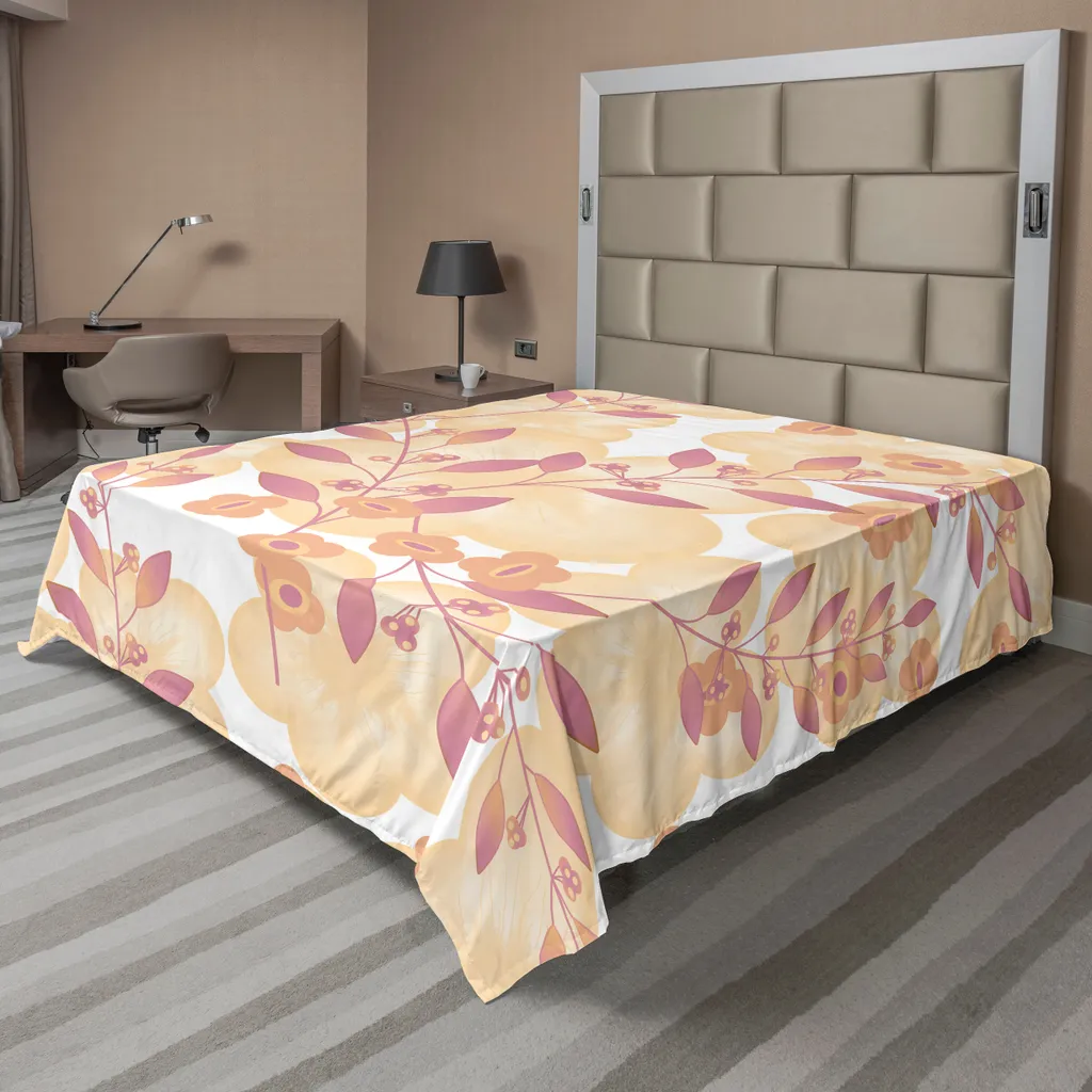 ABAKUHAUS Lenzuolo beige, bacca pastello ramificata autunno primavera freschezza vegetativa ripetitiva, lenzuolo superiore morbido e confortevole per un letto decorativo 1 pezzo 275 cm x 260 cm, rosa pesca