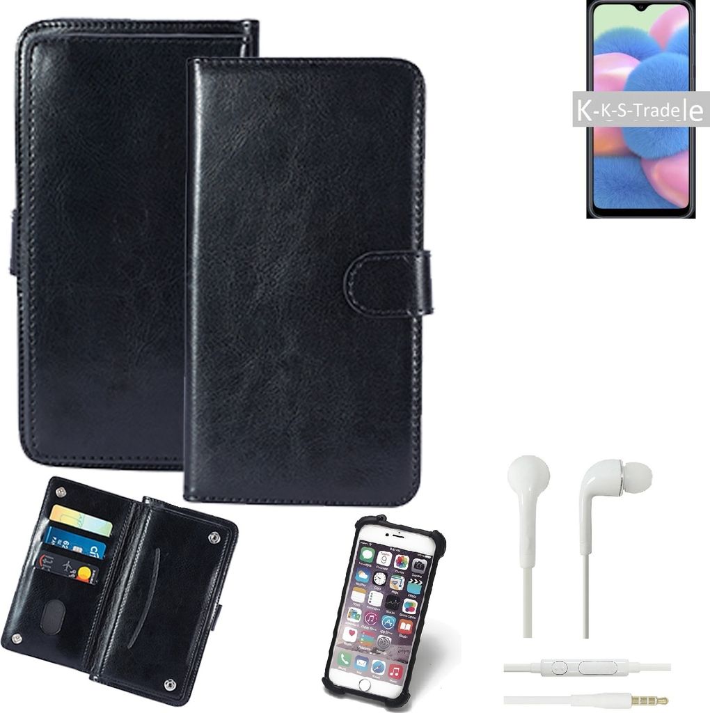 K-S-Trade 360° Hülle kompatibel mit Wiko View 3 Pro inkl. Headphones schwarz Kunstleder Case BookCase WalletCase Kunstlederederhülle Handyhülle,