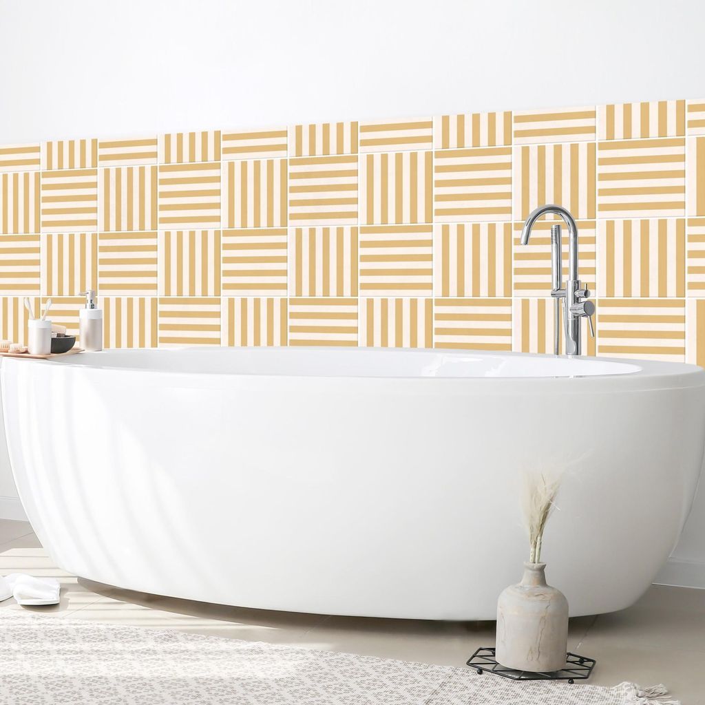 Wandverkleidung Bad Muster selbstklebend - 0.61 mm Wandpaneel matt wasserfest Streifen gelb Fliesenoptik Badrückwand fugenlos 200x90 cm