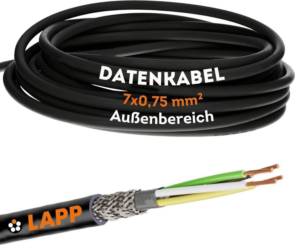 10 Meter Lapp 1030534 LiYCY geschirmte Steuerleitung 7x0,75 mm² I UV-resistent I Signalkabel 7 adrig I Datenkabel für Außenbereich I Lötkabel I...