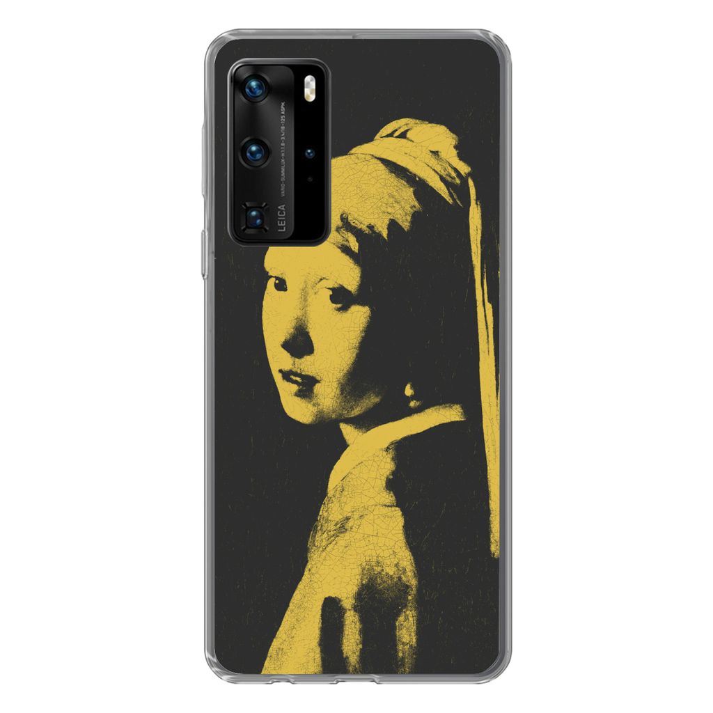 MuchoWow Handyhülle Schutzhülle Hülle für Huawei P40 Pro Mädchen mit Perlenohrring - Vermeer - Schwarz - Gelb Silikon Softcase Handy Hülle ...