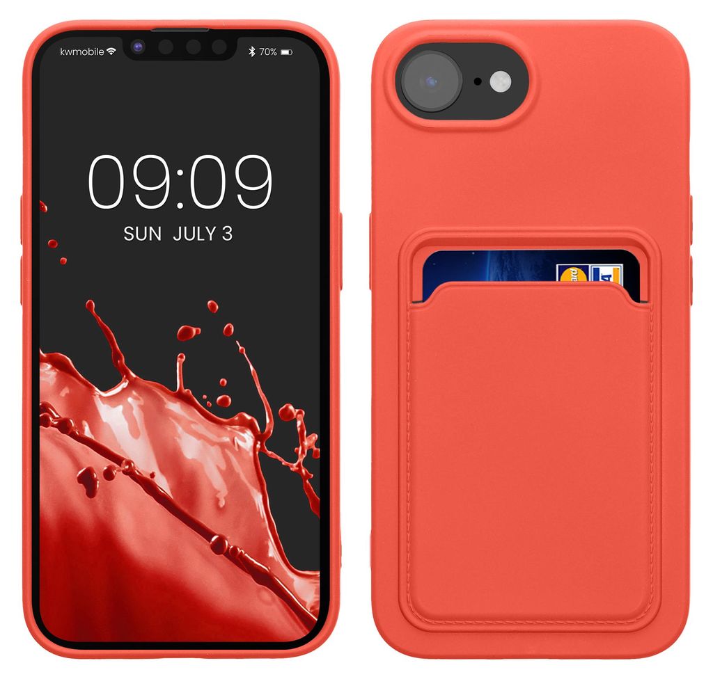 kwmobile Handyhülle für Apple iPhone 17e / iPhone 16e Hülle mit Kartenfach - TPU Case - Kabelloses Laden - Schutzhülle Cover in Koralle